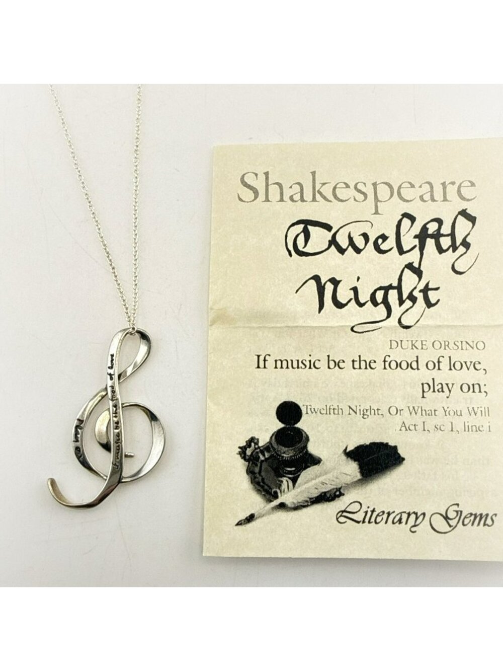Laurel Elliott Necklace Shakespeare Twelfth Night Music Sterling Treble Clef